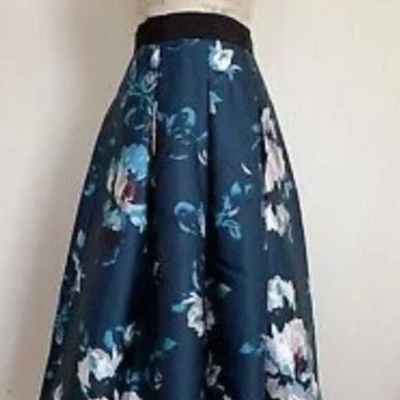 White House Black Market Dresses & Skirts - White House Black Market satin teal blue floral FULL midi skirt! sz 12! $160!